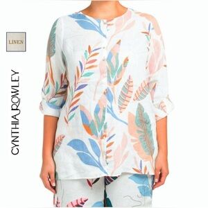 Cynthia Rowley Multicolor Leaf Print Linen Top